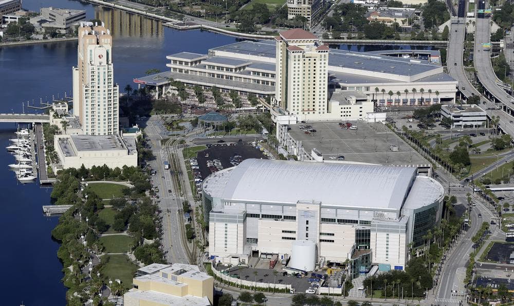 The Tampa Bay Times Forum, lower, right, the site of the 2012 Republican National Convention is shown Thursday, Aug. 16, 2012, in Tampa, Fla., which will be held the week of August 27. (AP)