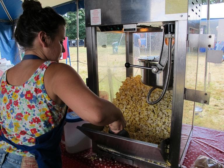 Marecki Jerry-rigged the machine to keep the kernels popping this summer. (Andrea Shea/WBUR)