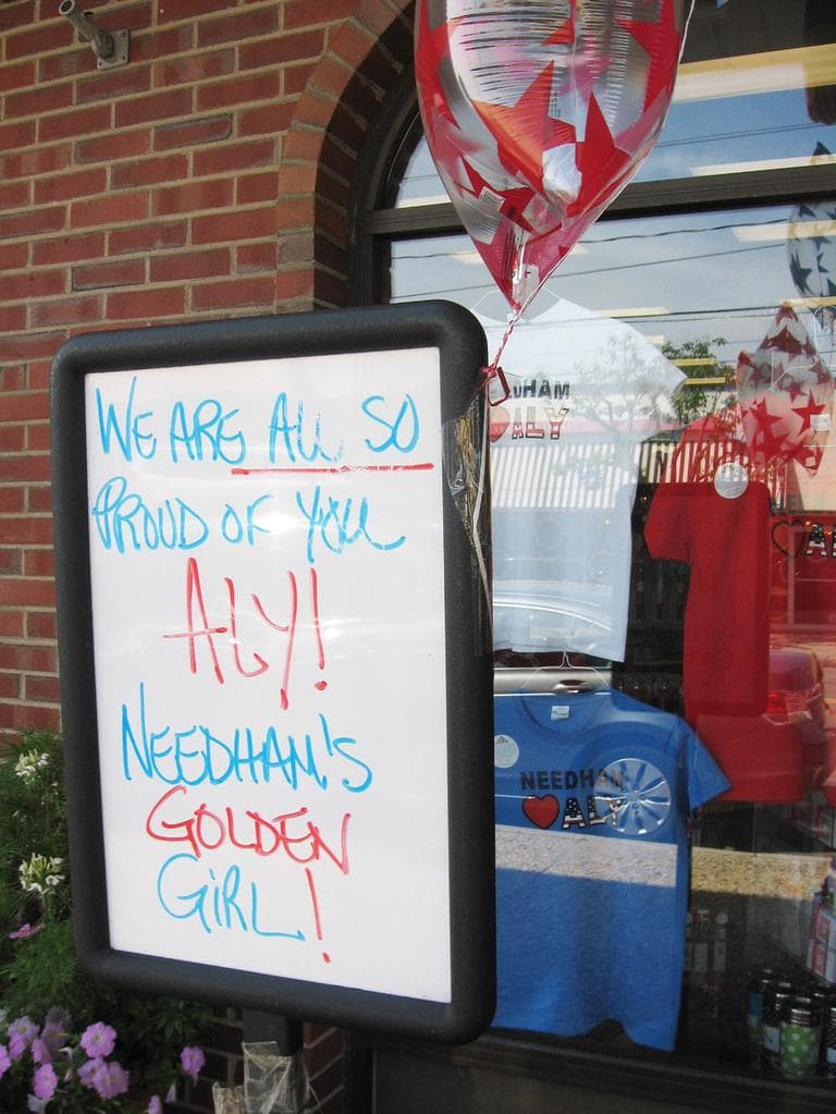 One of the many signs for Raisman around Needham (Lynn Jolicoeur for WBUR)