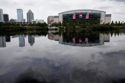 It looks calm now ... The Tampa Bay Times Forum, site of the 2012 Republican National Convention (AP)