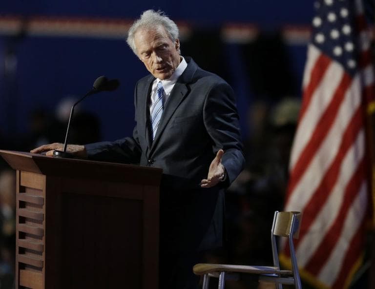 Actor Clint Eastwood speaks to an empty chair while addressed delegates during the Republican National Convention Thursday night. (AP)