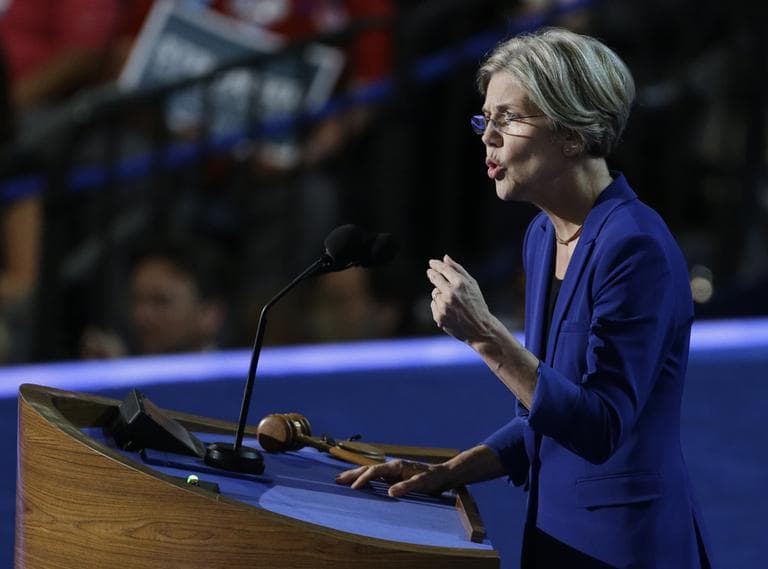 Senate candidate from Massachusetts Elizabeth Warren speaks to delegates at the DNC Wednesday night. (AP)
