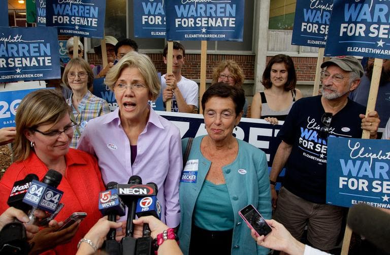 Democratic Senate candidate Elizabeth Warren talks to the media after casting her vote on Primary Day in Cambridge, Sept. 6. (AP)