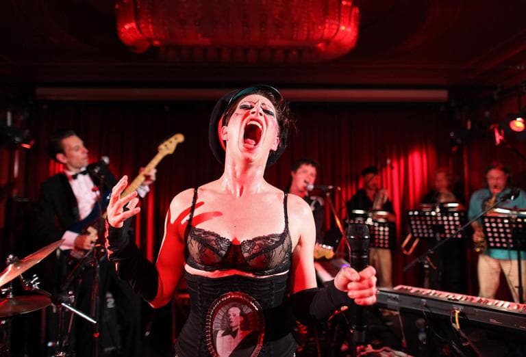 Amanda Palmer performs on stage with her new band Grand Theft Orchestra in Berlin, Germany, Thursday, June 14. (AP)
