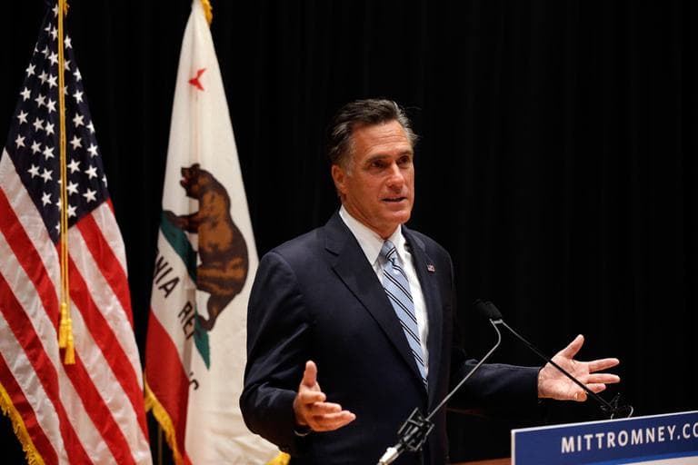 Republican presidential candidate and former Massachusetts Gov. Mitt Romney speaks to reporters about the secretly taped video from one of his campaign fundraising events in Costa Mesa, Calif., Monday. (AP)