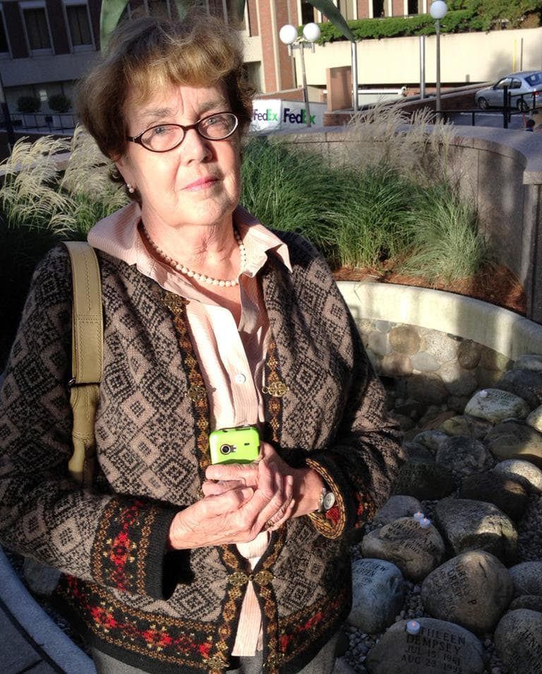 Evelyn Tobin, a Garden of Peace founder who lost her daughter, Kathy Dempsey (Martha Bebinger/WBUR)