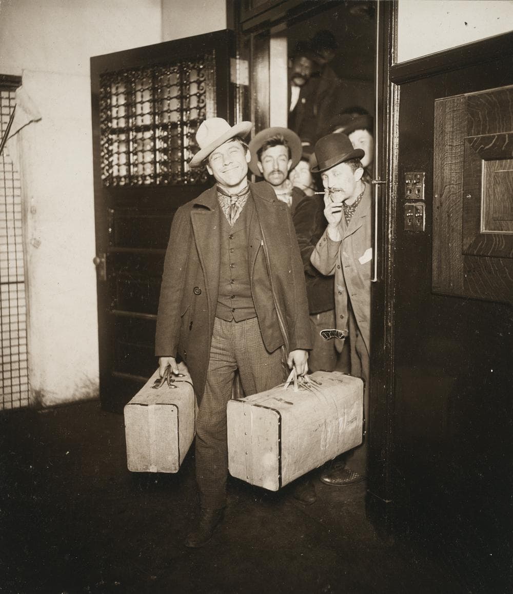 Attributed to J. H. Adams, &quot;Races, Immigration: United States. New York. New York City. Immigrant Station: Regulation of Immigration at the Port of Entry. United States Immigrant Station, New York City: Saved at the Last Moment (Through an Appeal, the Order to Deport Was Revoked)&quot; c. 1903. Glossy collodion silver print. Harvard Art Museums/Fogg Museum, Transfer from the Carpenter Center for the Visual Arts, Social Museum Collection, 3.2002.285.1. (Courtesy of Harvard Art Museums)