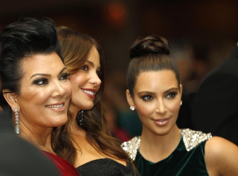 Kris Jenner, left, with Sofia Vergara, center, and Kim Kardashian during the White House Correspondents' Association Dinner headlined by late-night comic Jimmy Kimmel, Saturday, April 28, 2012 in Washington. (AP)