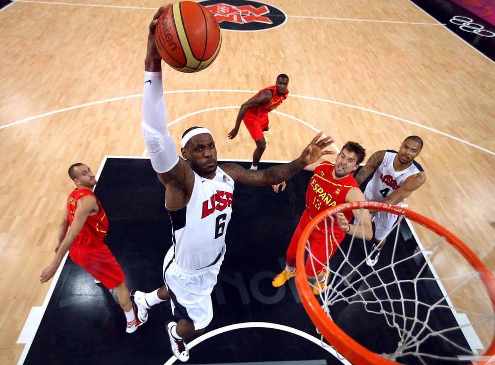 The U.S. victory at the 2012 Summer Olympics made LeBron James the fourth basketball player to win an Olympic gold, a league championship, and an MVP award in the same year. (AP/Christian Petersen)