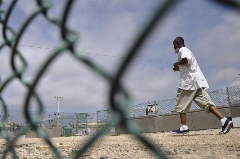 A Guantanamo detainee runs in an exercise area at the detention facility on Guantanamo Bay U.S. Naval Base in Cuba in April 2010. (AP/Michelle Shephard)