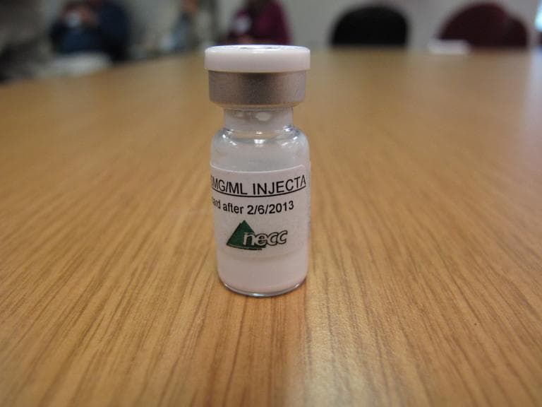 A vial of injectable steroids from the New England Compounding Center is displayed in the Tennessee Department of Health in Nashville. (AP/Kristin M. Hall)