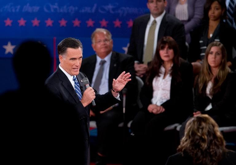 Republican candidate Mitt Romney participates in the presidential debate Tuesday at Hofstra University in Hempstead, N.Y. (Carolyn Kaster/AP)