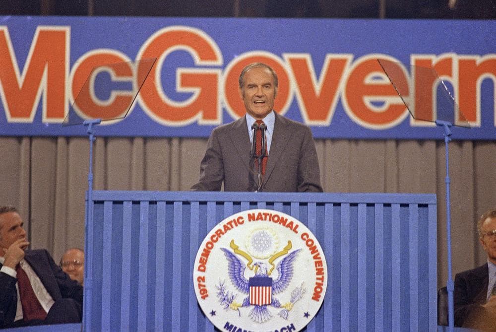 Sen. George McGovern (D-SD), speaks  in Miami at the Democratic National Convention, July 1972. (AP)