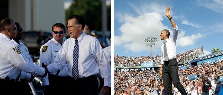 A day after the third and final presidential debate, Republican Mitt Romney campaigns in West Palm Beach, Fla. and Pres. Barack Obama campaigns in Delray Beach, Fla. (AP)