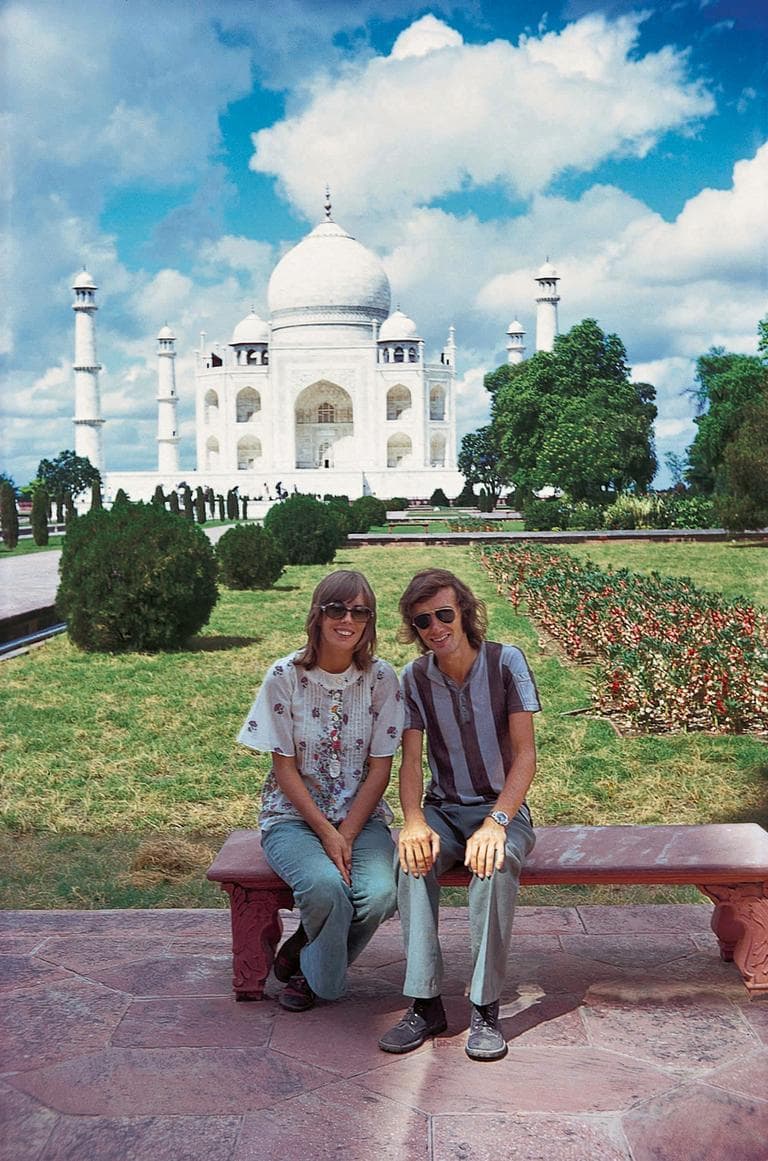 In October 1972, Lonely Planet founders Maureen, left, and Tony Wheeler celebrate their first wedding anniversary in front of the Taj Mahal in India. (AP/Tuttle Publishing)