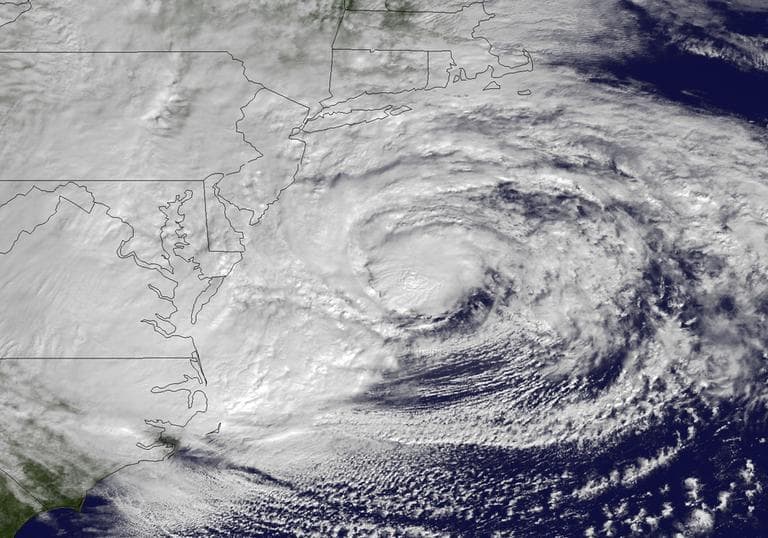 This NOAA satellite image taken on Monday shows Hurricane Sandy off the Mid Atlantic coastline moving north. (AP/NOAA)