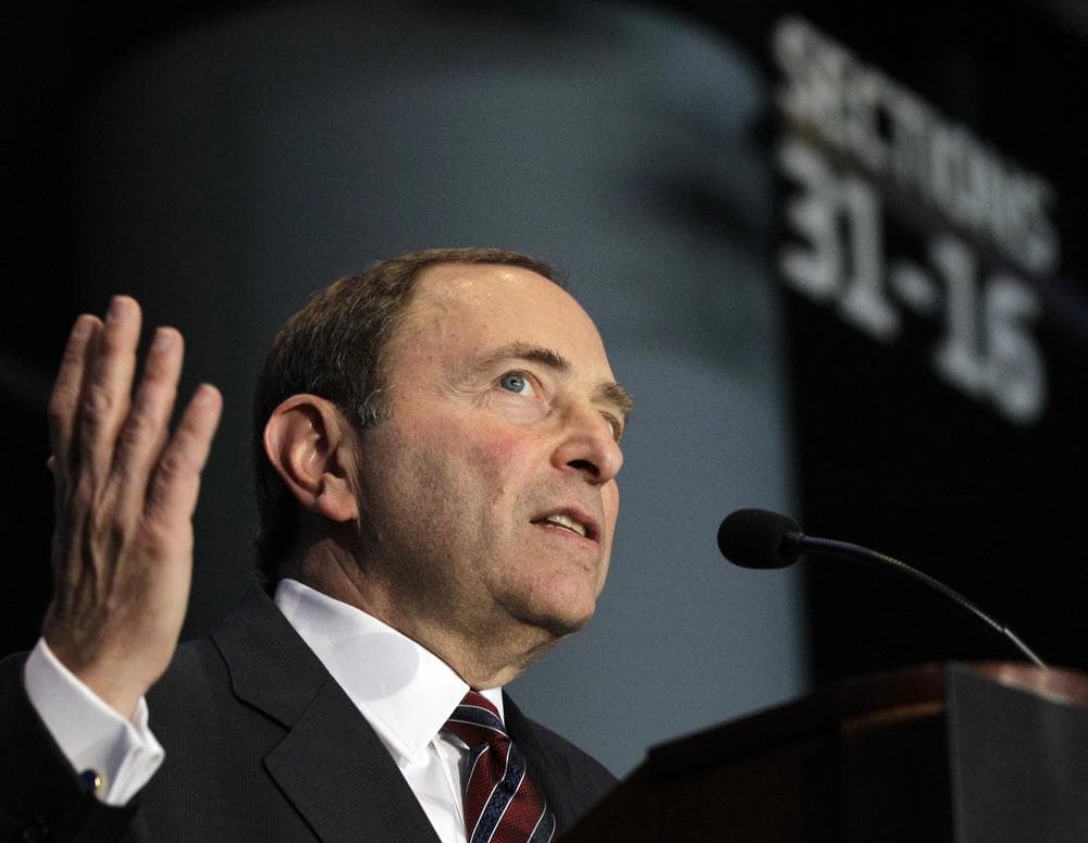 NHL Commissioner Gary Bettman speaks at a press conference in New York. Bettman is at odds with the NHL Players' Association over labor negotiations. (Kathy Willens/AP)