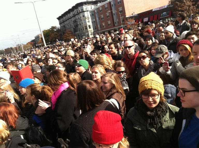 A crowd awaits Aerosmith on Commonwealth Avenue. (Andrea Shea/WBUR)