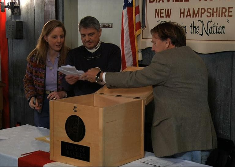 In this still frame made from video, ballots are removed from the ballot box to be counted in Dixville Notch, N.H., Tuesday, Nov. 6, 2012, as they cast the first Election Day votes in the nation. (APTN/AP)