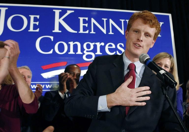 Joseph Kennedy III delivers his victory speech in Newton. Kennedy III, 31, beat Republican Sean Bielat in the race to replace retiring U.S. Rep. Barney Frank. (Bizuayehu Tesfaye/AP)