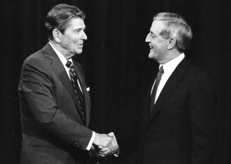 Ronald Reagan is among the six presidential candidates in history - all Republicans - who were elected when voting day fell on November 6th. In this photo, he shakes hands with Democratic challenger Walter Mondale, prior to their debate in Kansas City, Mo. in October 1984. (Ron Edmonds/AP)