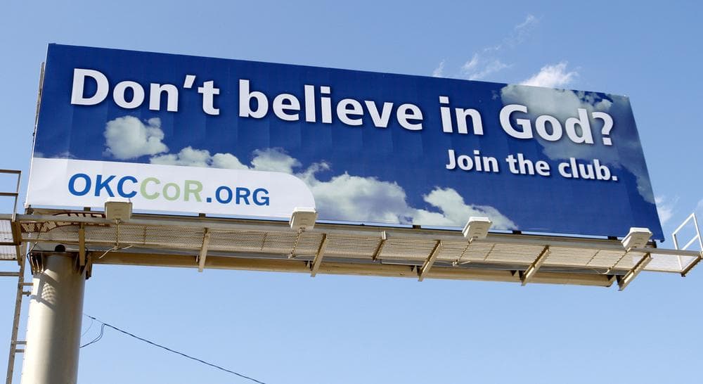 In this Sept. 9, 2010 photo, a billboard erected by atheists in Oklahoma City reads " Don't believe in God? Join the club." (Sue Ogrocki/AP)