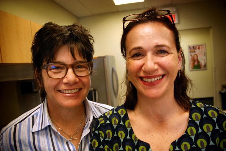 Kim Severson, left, and Julia Moskin, right, are authors of "CookFight: 2 Cooks, 12 Challenges, 125 Recipes, an Epic Battle for Kitchen Dominance." (Jesse Costa/WBUR)
