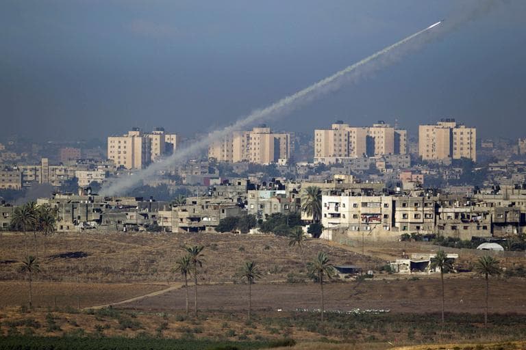 A rocket launched by Palestinian militants towards Israel makes its way from the northern Gaza Strip, seen from the Israel Gaza Border, southern Israel, Thursday, Nov. 15, 2012. (AP)