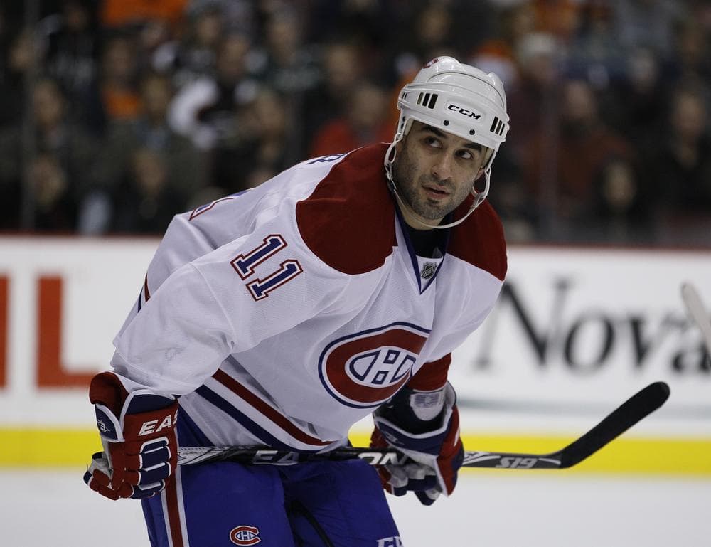 Montreal Canadiens player Scott Gomez during a game against the Philadelphia Flyers in 2010. Gomez is now playing for the Anchorage Aces, an ECHL team. (Matt Slocum/AP)