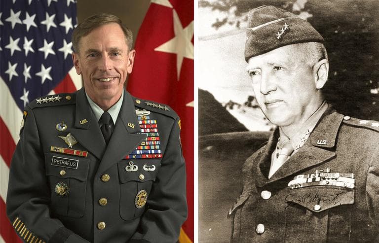 A 2011 photo of U.S. Army Gen. David H. Petraeus, left (U.S. Military), and an undated photo of George S. Patton as a lieutenant general (Wikimedia Commons).