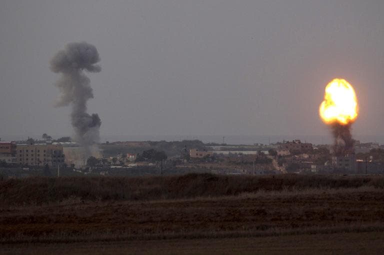 Explosion and smoke rise following an Israeli strike in the Gaza Strip, seen from the Israel Gaza Border, southern Israel, Friday, Nov. 16, 2012. (AP)