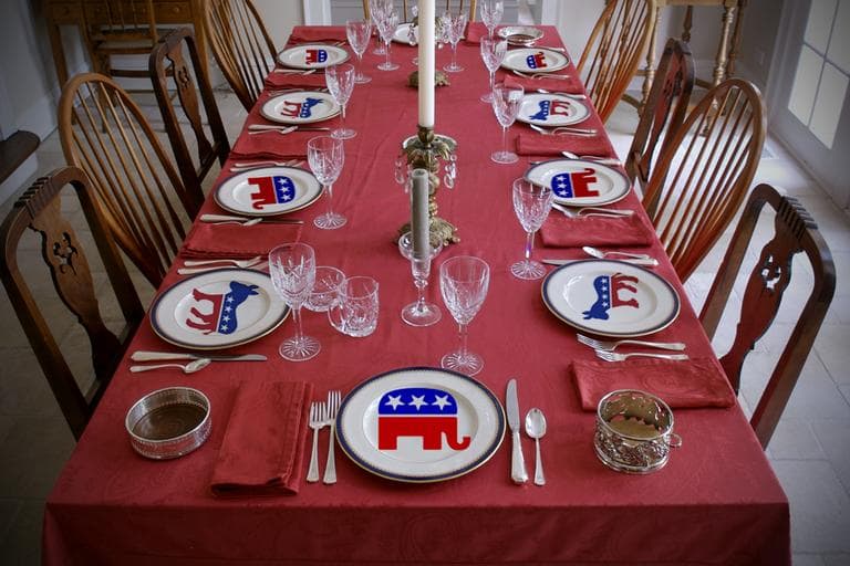 Politics at dinner. (Photo illustration- Alex Kingsbury/WBUR)