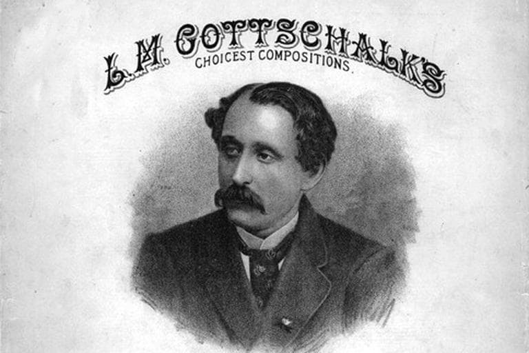 Louis Moreau Gottschalk pictured on an 1864 Publication of The Dying Poet for piano. (Wikipedia)