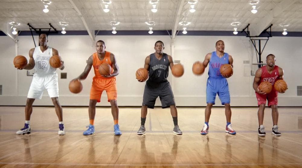 NBA stars Dwight Howard, Dwyane Wade, Carmelo Anthony, Russell Westbrook and Joe Johnson show off their musical abilities and the NBA's limited-edition jerseys. (NBA)