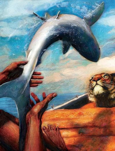 "I threw the mako towards the stern" is one of 40 interior illustrations that Tomislav Torjanac painted for "Life of Pi." (www.torjanac.com)