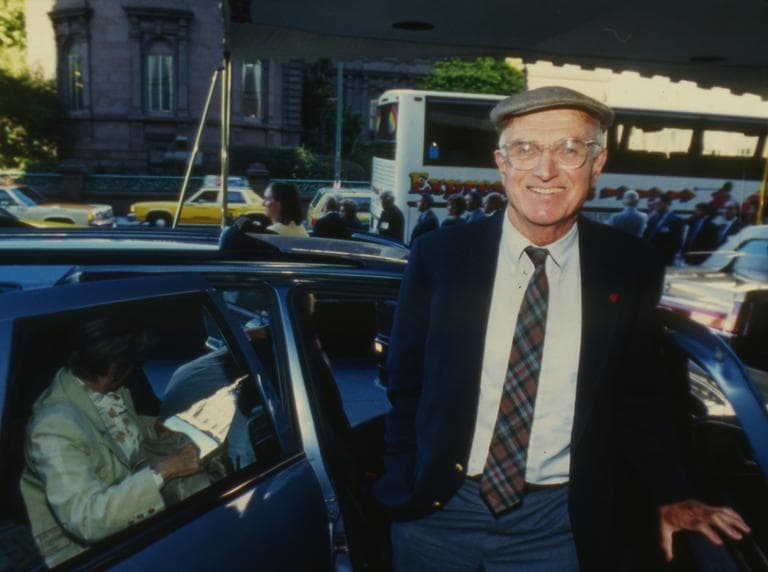 Dr. Joseph E. Murray is all smiles as he arrives at the Fairmont Hotel in San Francisco on October 8, 1990. Murray was notified early that day he had been awarded the Nobel Prize for medicine in solving the problem of tissue rejection in organ transplantation. (Sal Veder/AP)