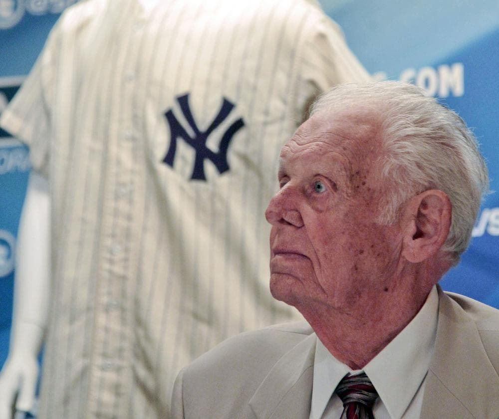New York Yankees pitcher Don Larsen during a news conference announcing the auction of his uniform. Larsen remains the only MLB player to pitch a perfect game in the World Series. (Bebeto Matthews/AP)