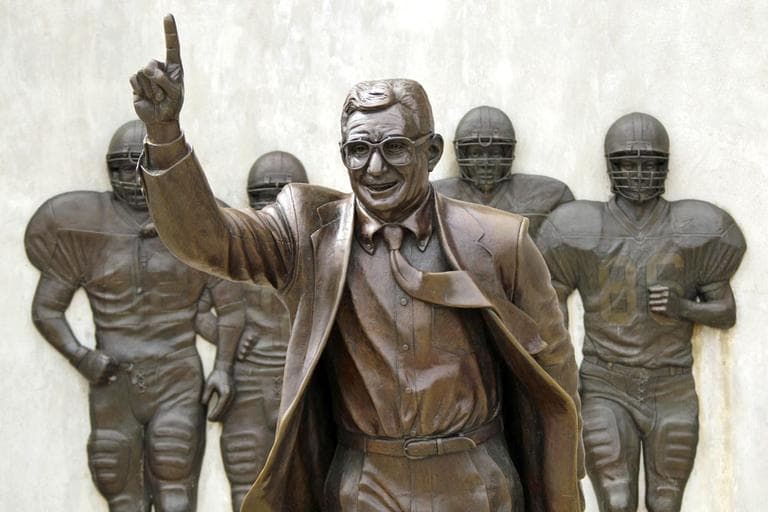 The statue of former Penn State head football coach Joe Paterno is now in storage, but some students in a new ethics class at the university say it should be melted down and made into a memorial for victims. (AP/Gene J. Puskar)