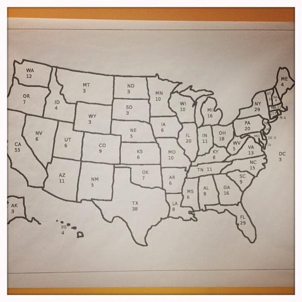 A Map In A Cambridge Call Center For Obama Shows The Electoral College Numbers At Stake (Dominick Reuter/WBUR)