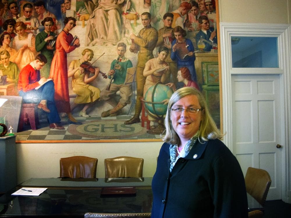 Gloucester Mayor Carolyn Kirk in her office (Curt Nickisch/WBUR)