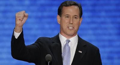 Former Pennsylvania Sen. Rick Santorum addresses the Republican National Convention in Tampa, Fla., on Tuesday, Aug. 28, 2012. (J. Scott Applewhite/AP)