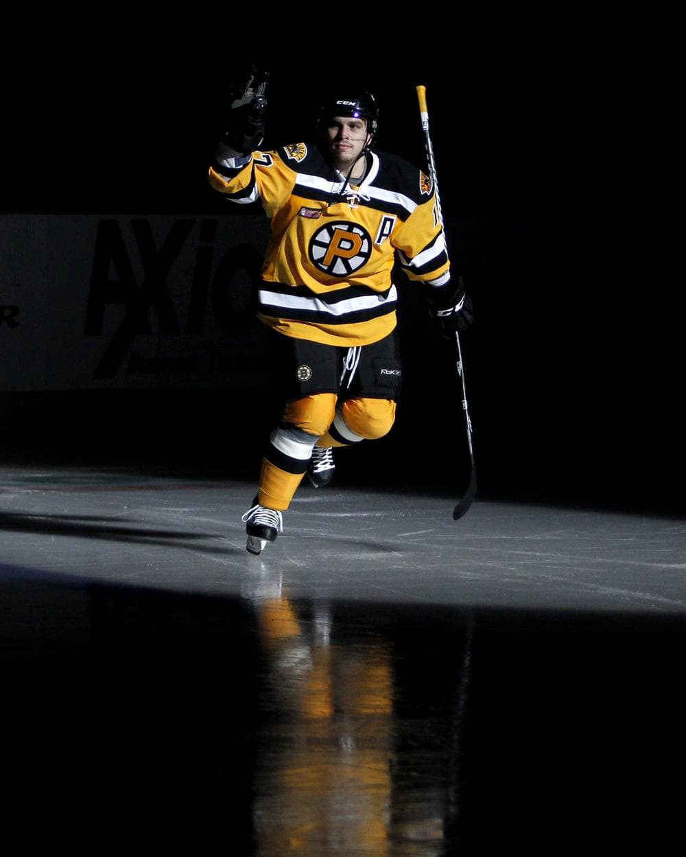 Chris Bourque is in the spotlight for the AHL's Providence Bruins, but he's hoping to see the brighter lights of the NHL. (Photo courtesy of Alan Sullivan)