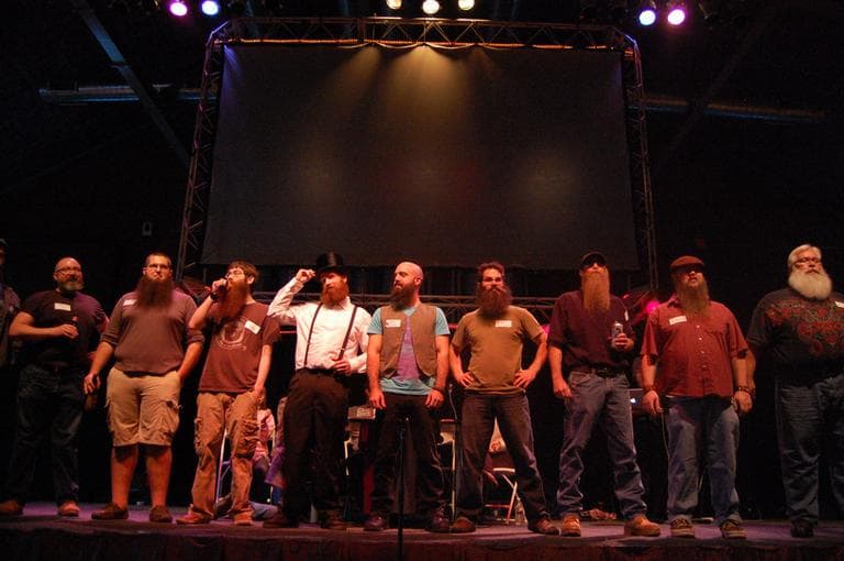 All the natural full beard contestants stand on stage. (Greg Cook)