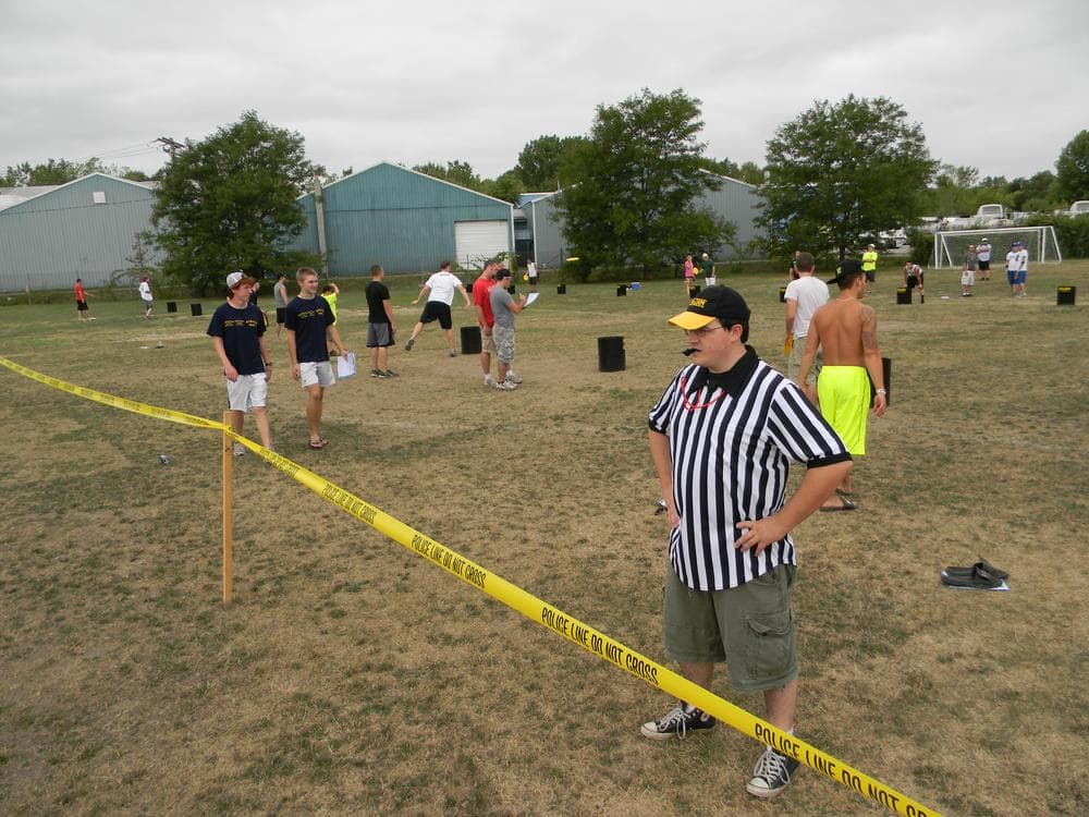 Referee Andy Evans keeps watch over the tournament. Teams are trusted to officiate matches, although referees clear up disputes. (Daniel Robison/OAG)