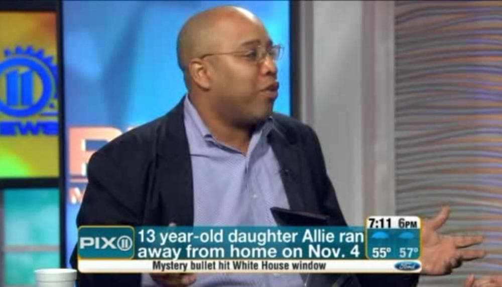 Tony Loftis is interviewed about his missing daughter on WPIX, channel 11, in New York City. (Screenshot)