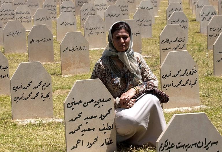 In June 2007, Rubbar Mohammed visits the grave of her family members who were killed in a chemical attack by Saddam Hussein's forces in 1998, in Halabja, Iraq. (Yahya Ahmed/AP)