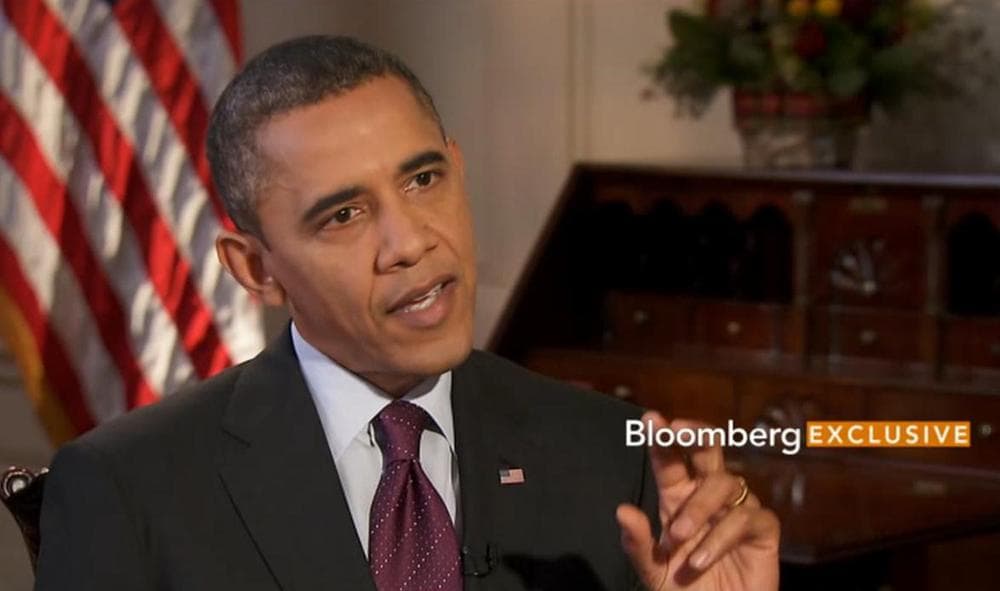 President Obama told Bloomberg TV on Tuesday night that Republicans would have to agree to tax rate increases as part of any plan to avoid going over the "fiscal cliff." (Screenshot from Bloomberg.com)