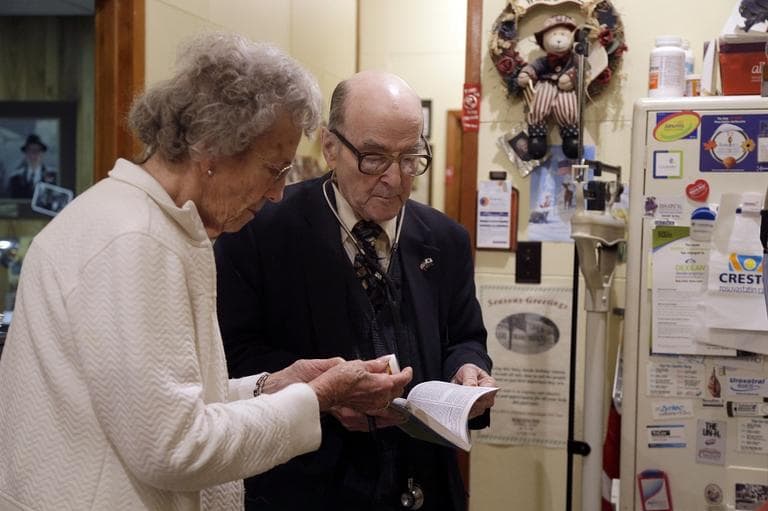 In an era of rising healthcare costs, 87-year-old Dr. Russell Dohner from Illinois only charges patients $5 per office visit and doesn't take insurance saying it isn't worth the bother. (AP /Jeff Roberson)