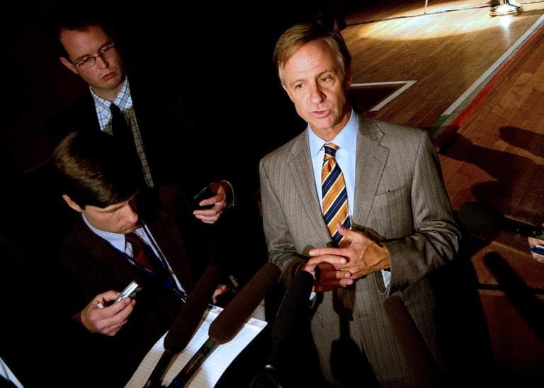 Gov. Bill Haslam (R) speaks to reporters after announcing  in Nashville, Tenn., on Monday, Dec. 10, 2012, that that he had decided against creating a state-run health insurance exchange. (AP/Erik Schelzig)