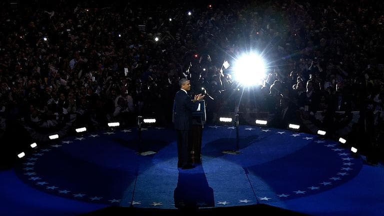 President Barack Obama speaks at his election night party Wednesday, Nov. 7, 2012, in Chicago. President Obama defeated Republican challenger former Massachusetts Gov. Mitt Romney. (AP Photo/M. Spencer Green)